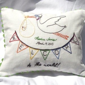 Welcome to the World New Baby Hand Embroidery PDF Pattern with Stork & Bunting stitching instructions included image 4