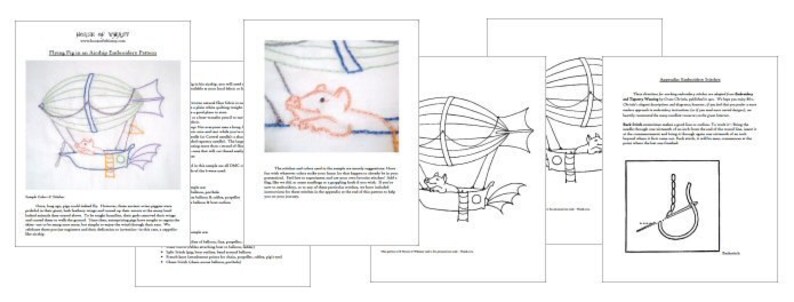 Flying Pig in Zeppelin Airship Hand Embroidery Pattern PDF - stitching instructions included! image 2