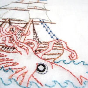 Kraken vs. Ship Hand Embroidery Pattern PDF stitching instructions included image 3