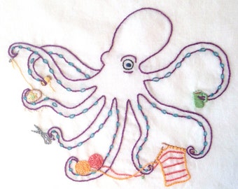 Crafty Octopus Hand Embroidery Pattern PDF - stitching instructions included!