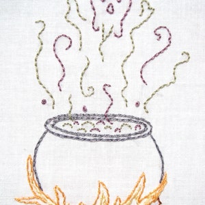 Witch's Cauldron Halloween Hand Embroidery Pattern PDF stitching instructions included image 2