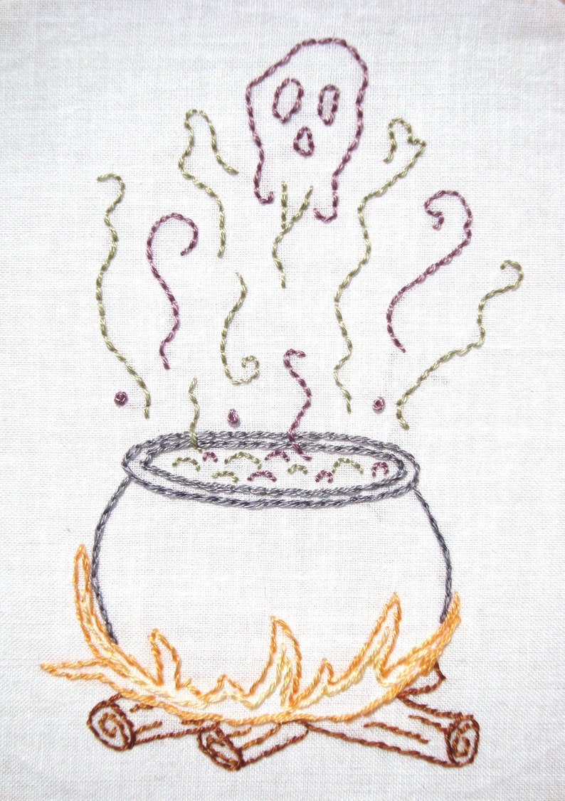 Witch's Cauldron Halloween Hand Embroidery Pattern PDF stitching instructions included image 2