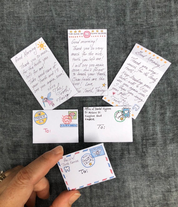 Tooth Fairy Note Letter & Envelope Set of Three PDF Printable Hand Drawn