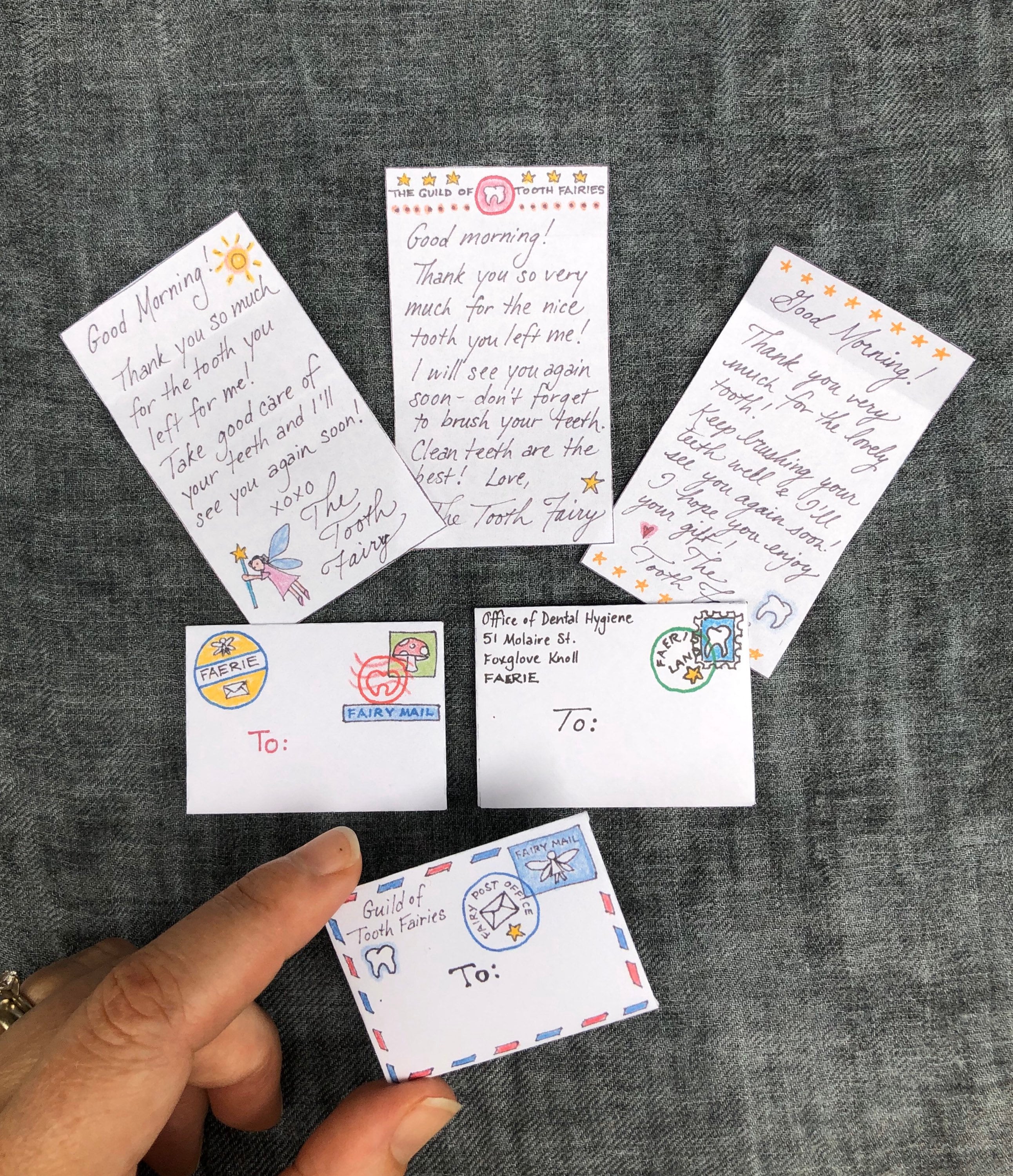 Tooth Fairy Note Letter & Envelope Set of Three PDF Printable Hand Drawn