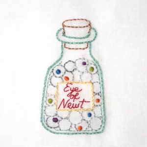 Witch's Eye of Newt Potion Bottle Halloween Hand Embroidery Pattern PDF - stitching instructions included!