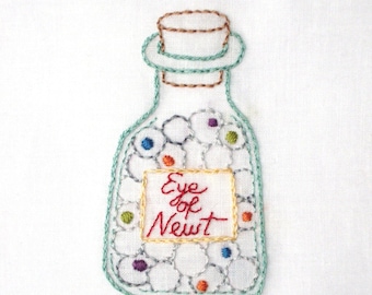 Witch's Eye of Newt Potion Bottle Halloween Hand Embroidery Pattern PDF - stitching instructions included!