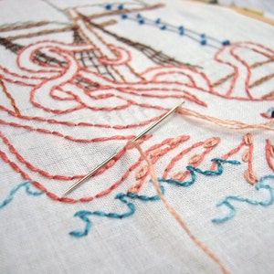 Kraken vs. Ship Hand Embroidery Pattern PDF stitching instructions included image 5