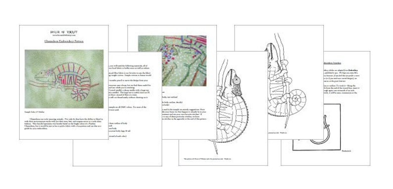 Chameleon Hand Embroidery Pattern PDF stitching instructions included image 5