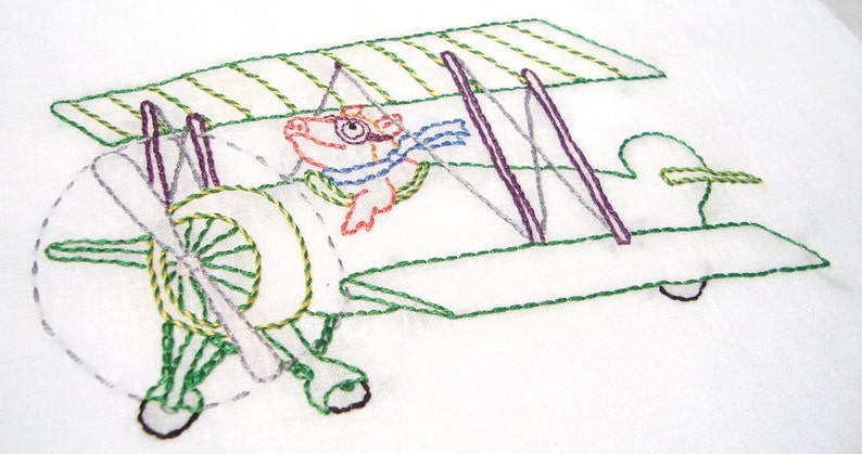 Flying Pig in Biplane Hand Embroidery Pattern PDF stitching instructions included image 5