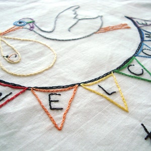 Welcome to the World New Baby Hand Embroidery PDF Pattern with Stork & Bunting stitching instructions included image 2