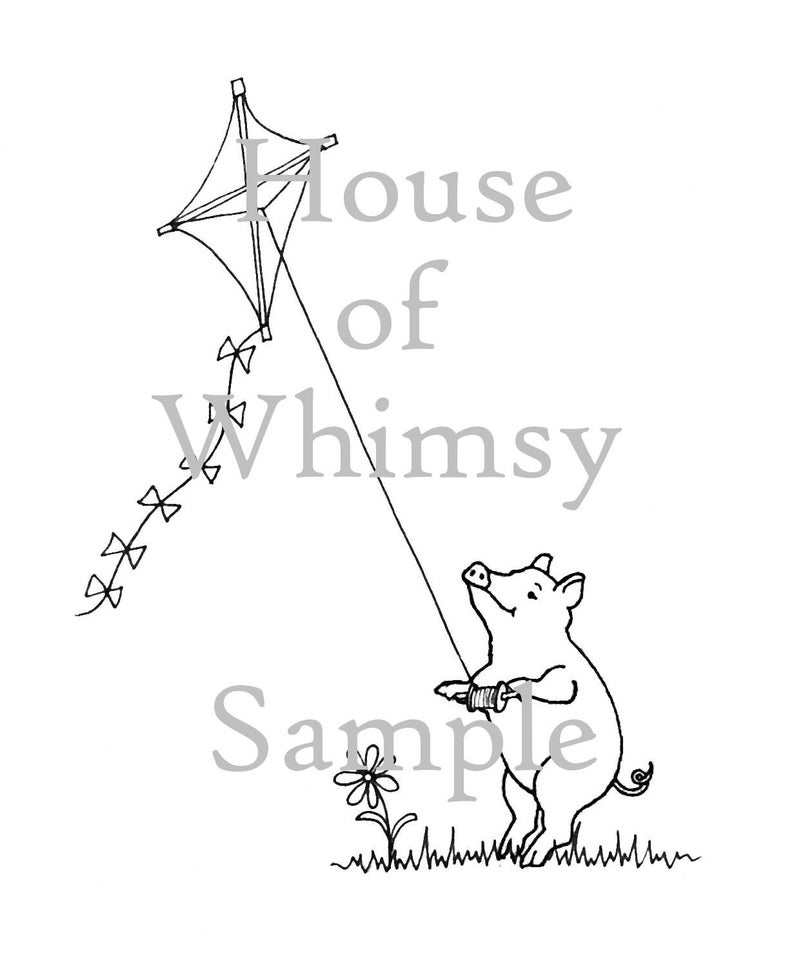 Pig Flying a Kite Hand Embroidery Pattern PDF stitching instructions included image 4