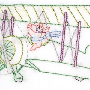 Flying Pig in Biplane Hand Embroidery Pattern PDF stitching instructions included image 1