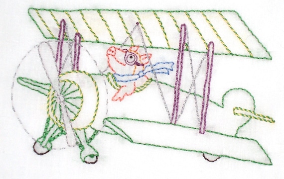 Flying Pig in Biplane Hand Embroidery Pattern PDF - stitching instructions included!