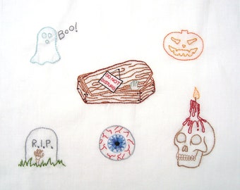 Halloween Hand Embroidery Pattern PDF - 6 Designs - stitching instructions included!