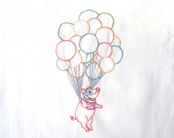 Flying Pig With Cluster Balloons Hand Embroidery Pattern PDF - stitching instructions included!