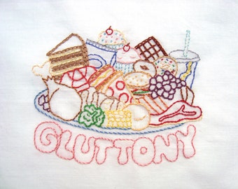 Gluttony Food Plate Hand Embroidery Pattern PDF: Seven Deadly Sins Collection