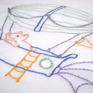 Flying Pig in Zeppelin Airship Hand Embroidery Pattern PDF - stitching instructions included! image 5