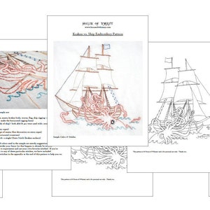 Kraken vs. Ship Hand Embroidery Pattern PDF stitching instructions included image 2