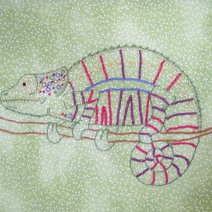 Chameleon Hand Embroidery Pattern PDF stitching instructions included image 1
