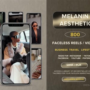 800 anonieme esthetische melaninevideo&#39;s Instagram-video&#39;s voor digitale marketing met master-resellrechten | PLR MRR canvas