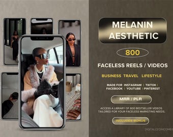 800 anonieme esthetische melaninevideo's Instagram-video's voor digitale marketing met master-resellrechten | PLR MRR canvas