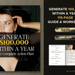 Generate 100K in a Year, Guide and Workbook With Master Resell Rights for faceless digital marketing, Passive Income, Canva Editable