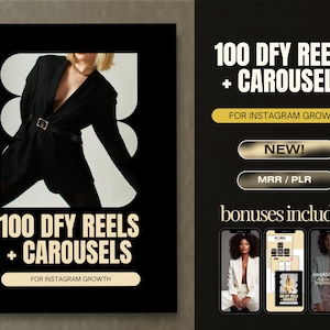 100 DFY Reels + Carousels Faceless Digital Marketing Instagram Hooks and Captions with Master Resell Rights  Canva Template Guide MRR & PLR