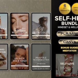 Mindset Wellness PLR MRR Bundle, Mindfulness Self Help Self Love Happiness 6 Workbooks and eBooks, Private Label Right Master Resell Right