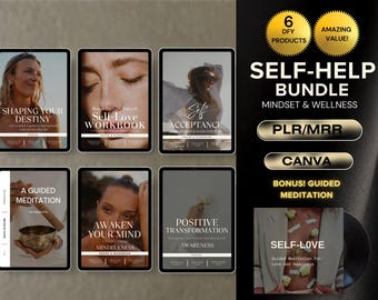 Mindset Wellness PLR MRR Bundle, Mindfulness Self Help Self Love Happiness 6 Workbooks and eBooks, Private Label Right Master Resell Right