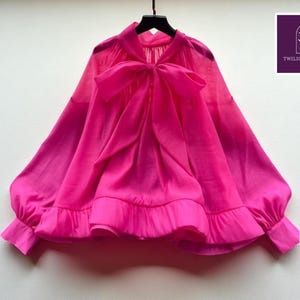 Women&#39;s Chiffon Blouse | Puffed Sleeves Design | Elegant Bow Tie Detail | Loose & Comfortable Fit | Office Ready Fashion
