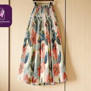 Flowy Floral Midi Skirt | High Waist Pleated Bottom | Soft Lightweight Fabric | Casual Summer Outfit | Garden Party Style
