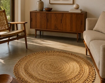 Handmade Round Jute Rug, Braided Boho Farmhouse Natural Fiber Accent Rug