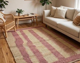 Handwoven Jute Kilim Rug, Natural Hemp Fiber Bohemian Area Rug