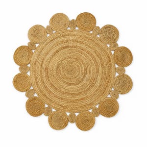 Aangepast formaat handgemaakt natuurlijk jute gevlochten rond geschulpt tapijt Vintage karpet Indiaas boho laptapijt Eco-vriendelijk interieur groot tapijt
