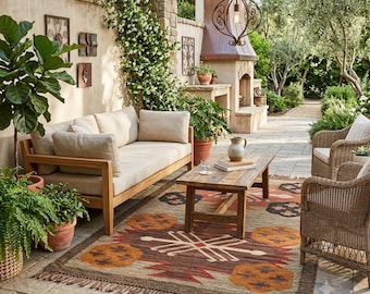 Handwoven Wool Jute Kilim Rug, Southwestern Tribal Dhurrie, Boho Hallway Runner Rug