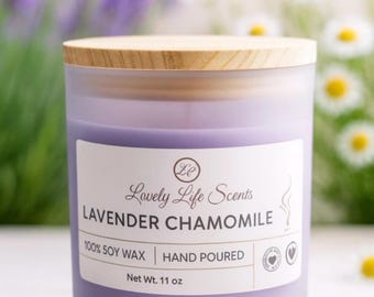 Lavender Chamomile Soy Wax Candle, Hand Poured, Floral Scent