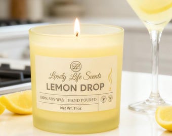 Lemon Drop Candle, Natural Soy Wax, Fresh Citrus Home Fragrance