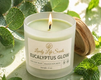 Eucalyptus Glow Candle 100% Soy Wax, Fresh Scent, non-Toxic, Hand Poured