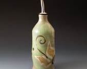 Oil or Vinegar Bottle, Ceramic Cruet with Flower Motif, Handmade Olive Oil Cruet, Covered Jar