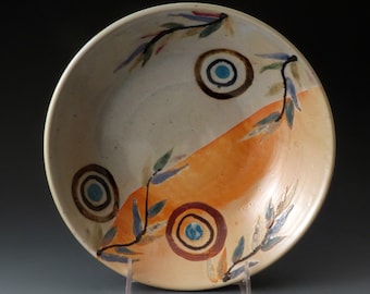 Ceramic Bowl with Circles and Sprigs, Handmade Ceramic Bowl, Salad Bowl, Pasta Bowl, Soup Bowl, Serving Bowl, Fine Art Ceramics