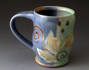 Ceramic Mug with Flower Design, Handmade Cup, Teacup, Drinkware, Mugs, Fine Art Ceramics