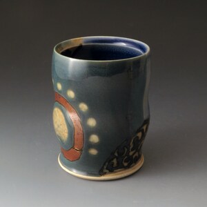 Handcrafted Tea Cup, Blue and Green, Handmade Ceramic Tea Bowl, Drinkware, Tea Cups, Mugs image 3