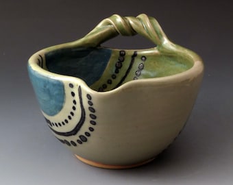 Cuenco para masa hecho a mano, colores verde azulado y verde, cuenco de cerámica para mezclar y salsa, cuencos, cerámica y alfarería