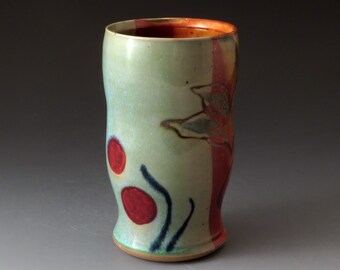 Cup, Handmade Ceramic Tumbler, Celadon and Shino colors, Drinkware, Water Glass, Tumblers, Small Vase