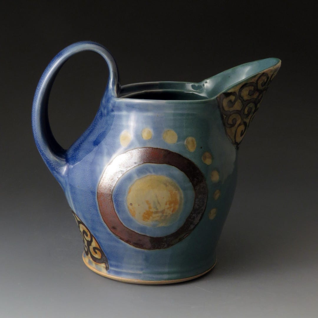 Fine Pitcher Ceramic Water Pitcher, Handcrafted Clay Pitcher, Blue and Green ...