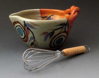 Handcrafted Batter Bowl, Celadon and Shino Colors, Ceramic Mixing Bowl, Whisking Bowl, Gravy Bowl, Vessel
