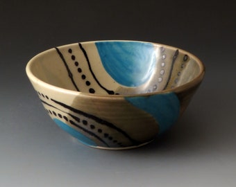 Small Ceramic Bowl, Teal and Green Colors, Handmade Clay Bowl, Rice Bowl, Cereal Bowl, Fruit Salad Bowl, Functional Ceramics