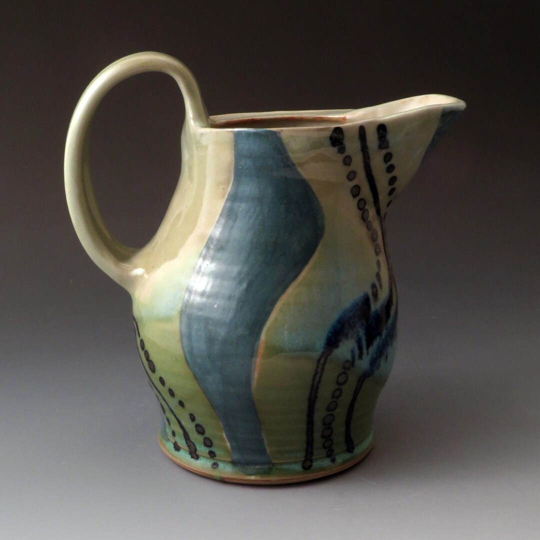 Fine Pitcher Ceramic Water Pitcher, Handcrafted Clay Pitcher, Teal and Green ...