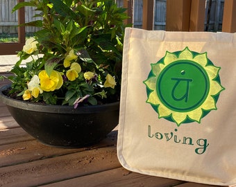 LOVING Heart Chakra Energy Center Reusable Organic Cotton Shopping Bag With Bottle Sleeves