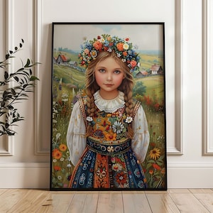 Printable Polish Folk Art – Vibrant Girl in Traditional Costume, Folklore Heritage Wall Decor Poster no28